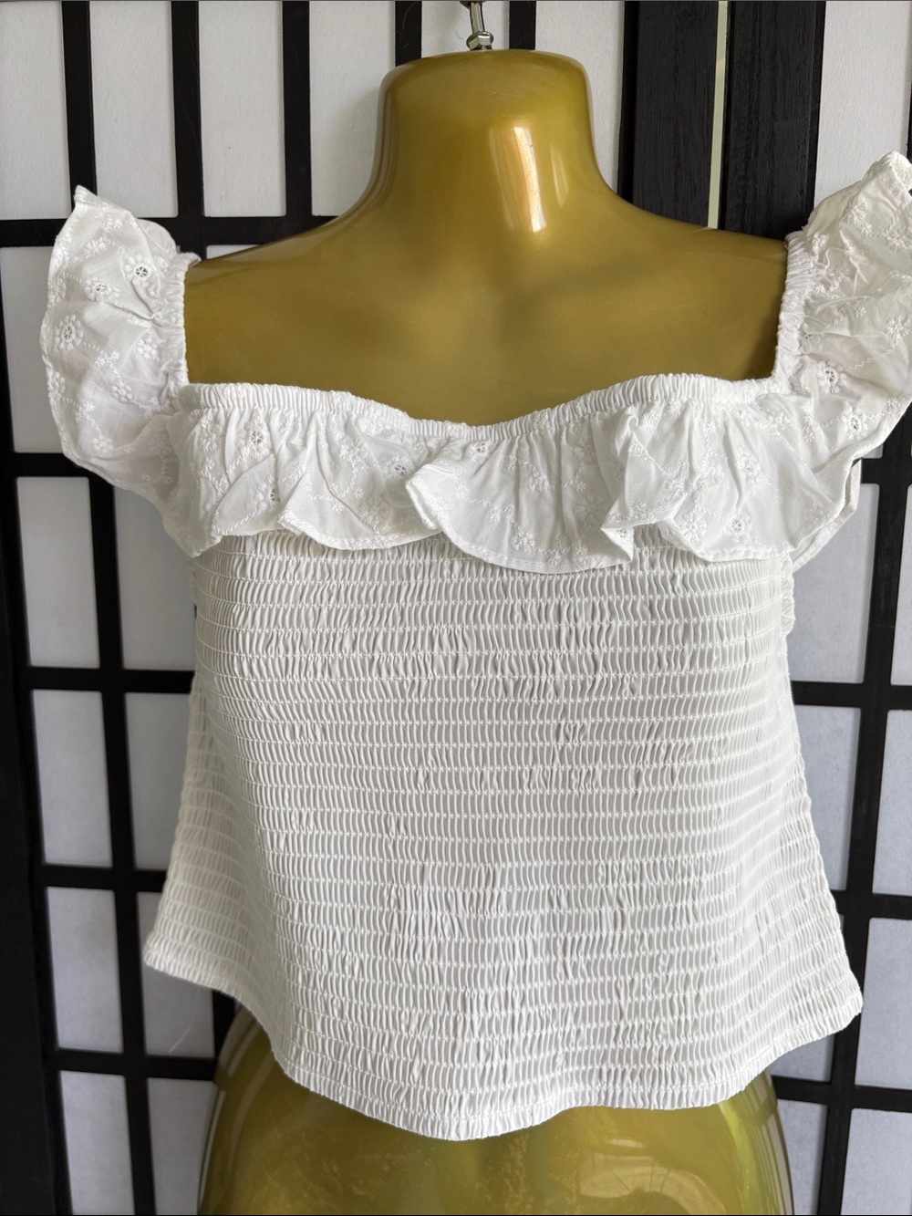 wild fable White Smocked Ruffle Off-Shoulder Crop Tops New